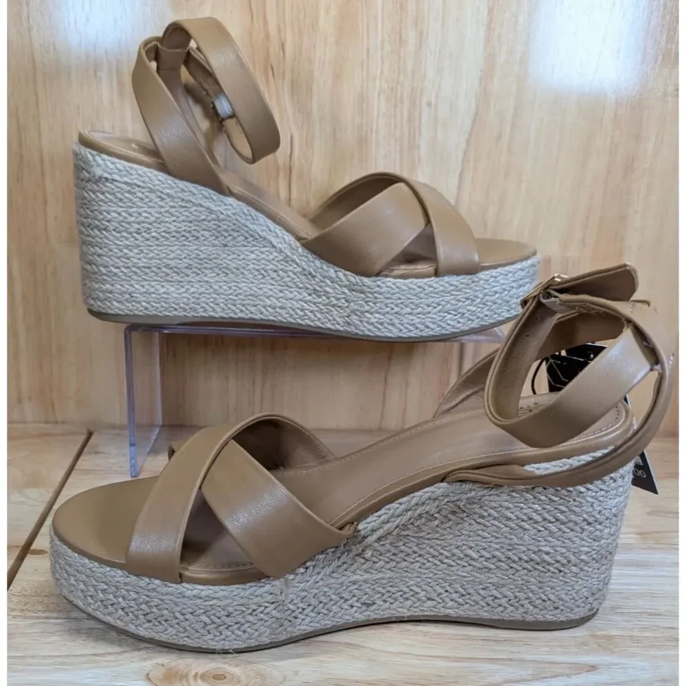 Madden NYC Platform Espadrille Sandals Tan Size 9.5 Womens Ankle Strap‎